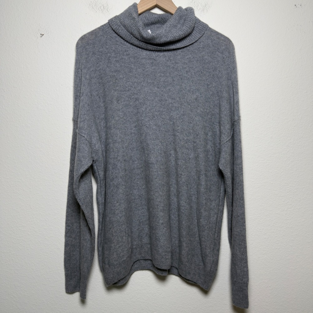 Free People Womens 100% Cashmere Cloudy Addie Sweater Large Gray Turtleneck